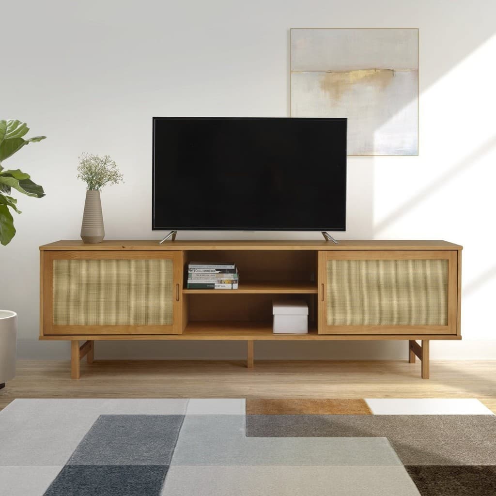 Rack para TV até 85 Polegadas 190cm Madeira Maciça Rattan CabeCasa MadeiraOriginals Porta Rattan