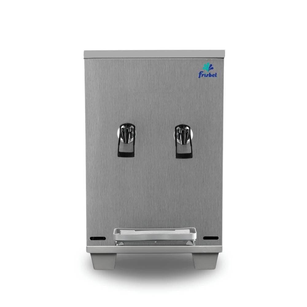 Bebedouro industrial de mesa Frisbel 10 litros com torneira gelada e natural em aço escovado
