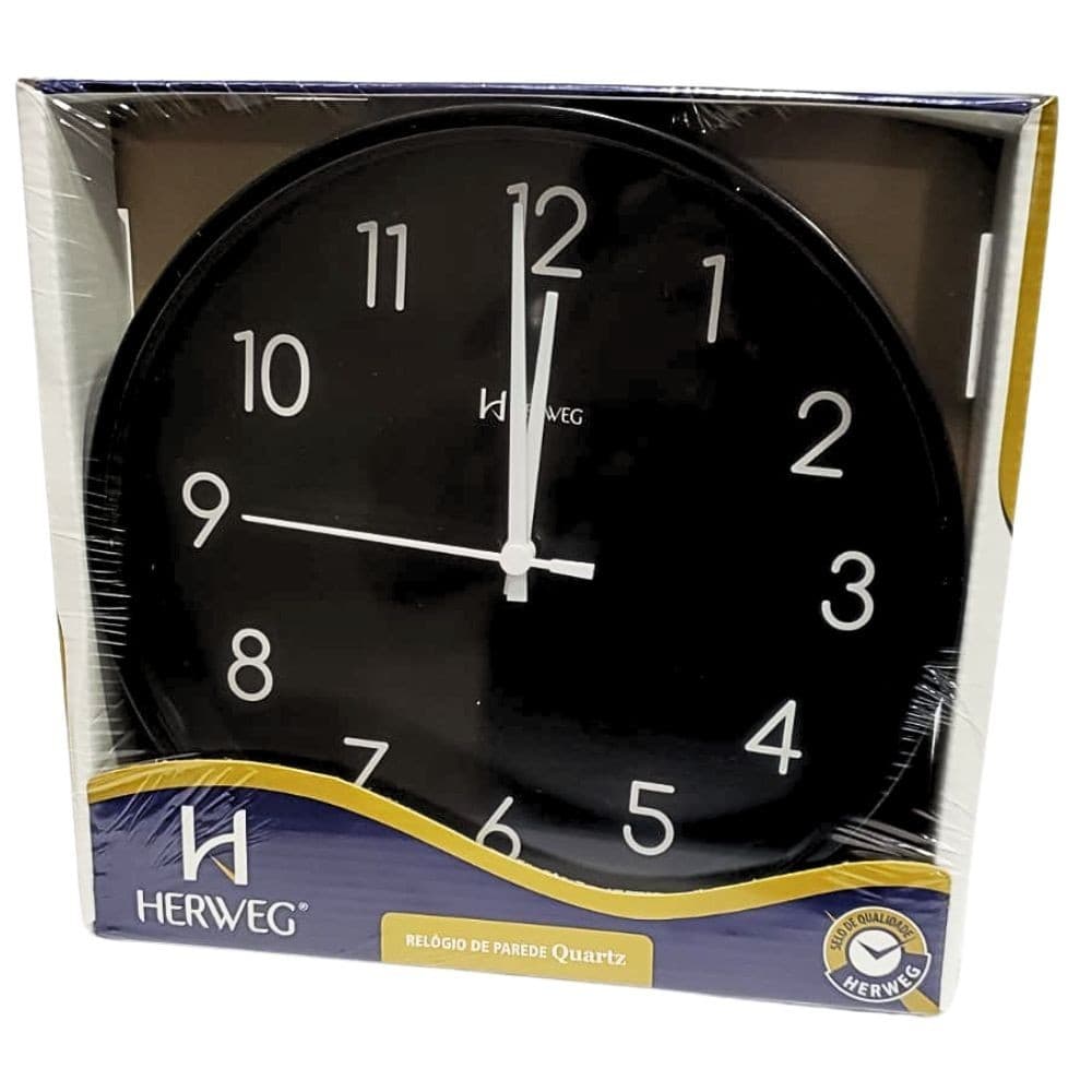 Relógio de Parede Herweg Quartz Preto 660103 em embalagem