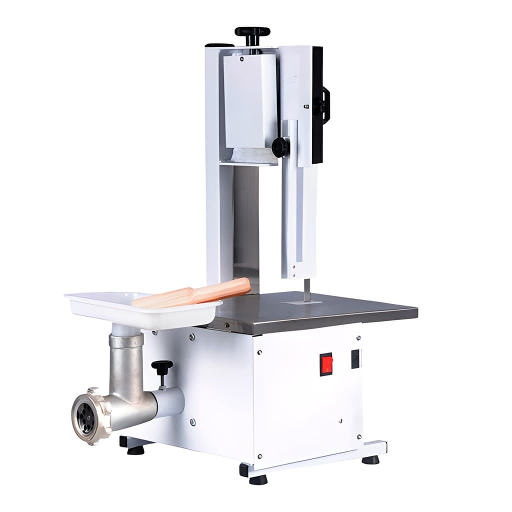 serra fita com moedor de carne elétrico máquina de cortar carne açougue potente 1/3 CV lâmina 1,46 m semi inox