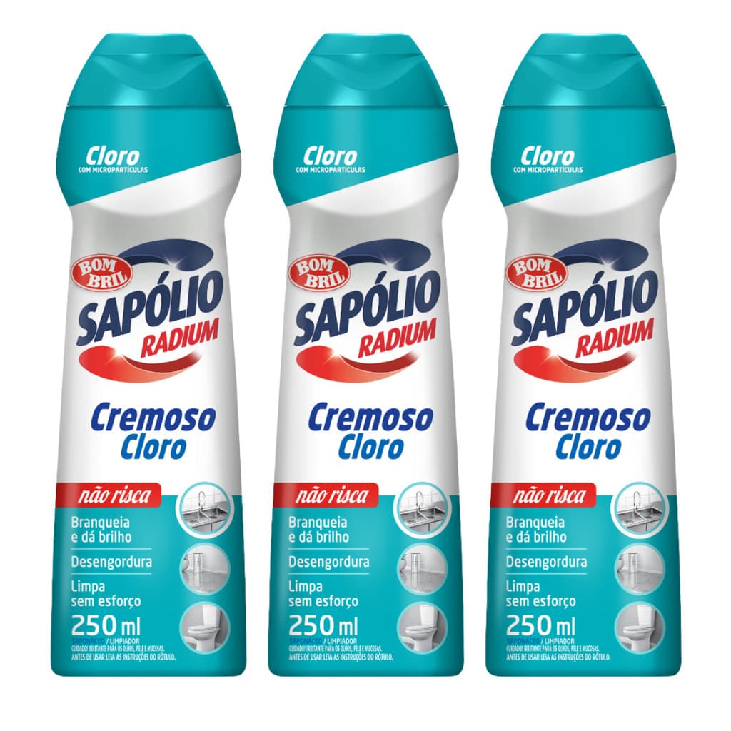 Kit 3 Sapólio Radium Cremoso Com Cloro Bombril 250ml
