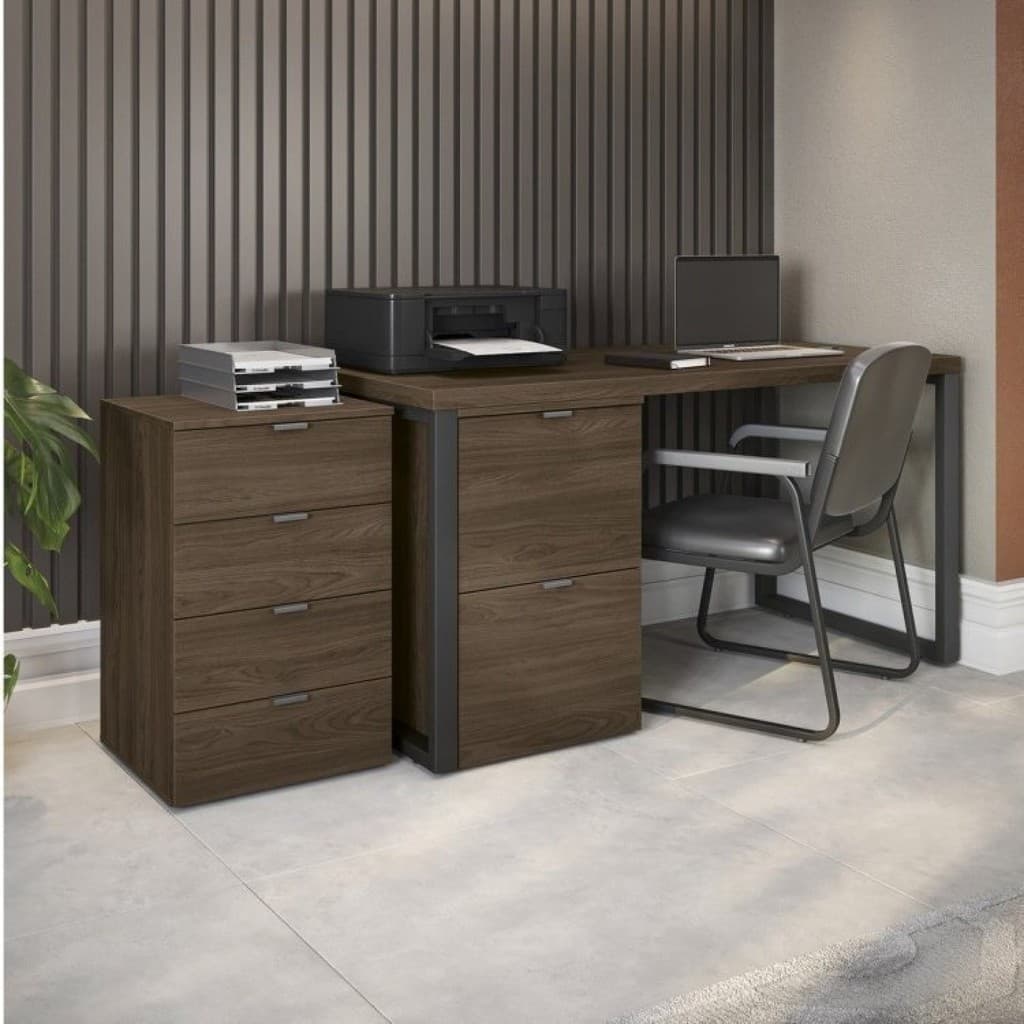 Escrivaninha Mesa Escritório Secretária com 2 Gaveteiros Office Carvalho E Munique