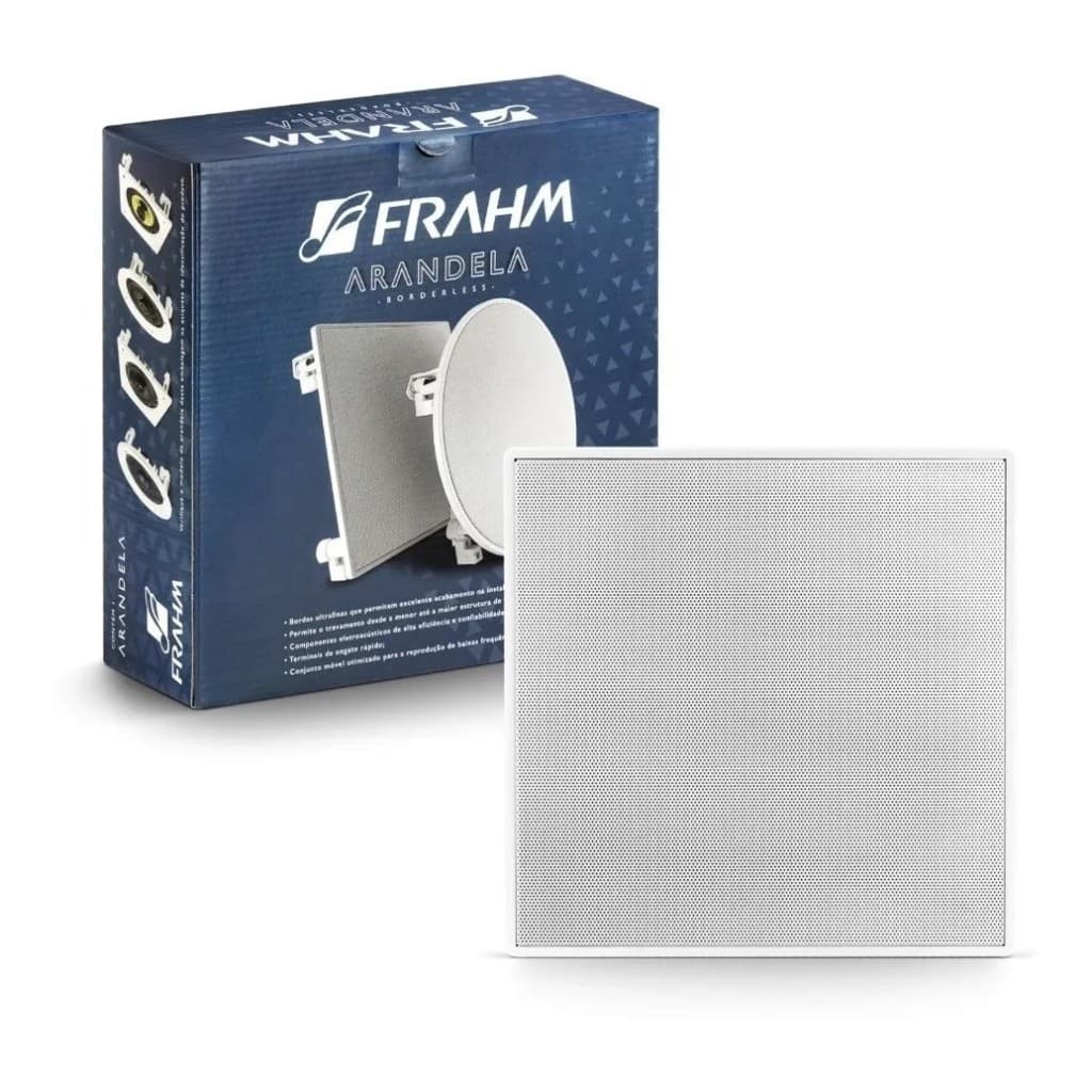 Caixa de som arandela quadrada Frahm 6FR 40W embutir branca em embalagem azul
