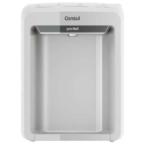 Purificador de água elétrico Consul CPB33ABVNA, branco com detalhes cinza, fundo branco, texto 'gela fácil'.
