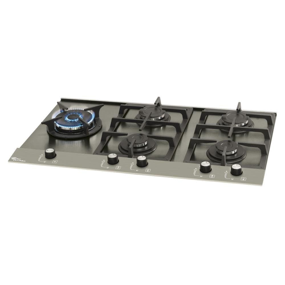 Cooktop 5 Bocas Fischer Platinium Prime a Gás com Mesa de Aço Escovado e Tripla Chama Bivolt