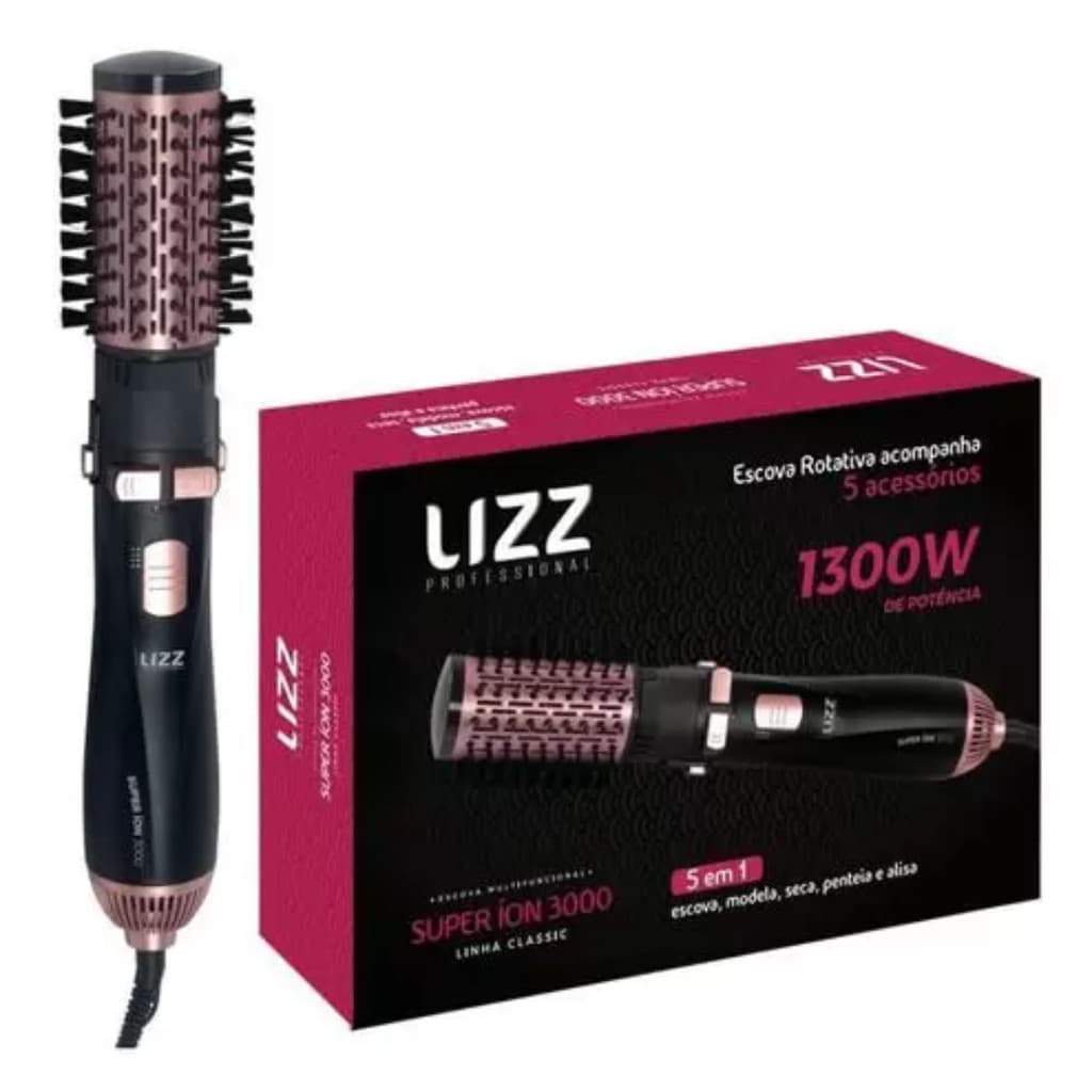 Lizz Profissional Escova Multifuncional Rotativa 5 em 1 Super Íon 3000 110 V 1300 W