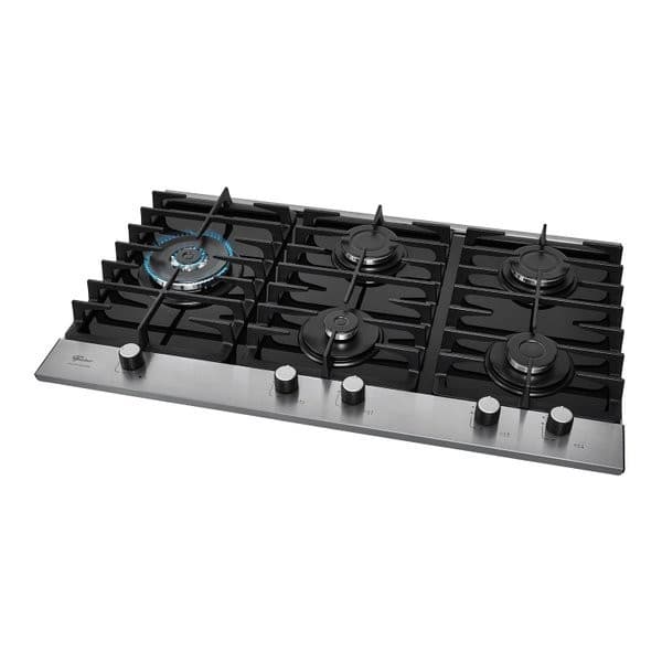 Cooktop Fischer 5 Bocas Platinium em aço inoxidável com chama acesa