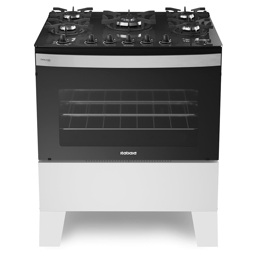 Fogão 5 Bocas a Gás Itatiaia Itaglass Plus com Mesa de Vidro e Queimador Tripla Chama Branco Bivolt