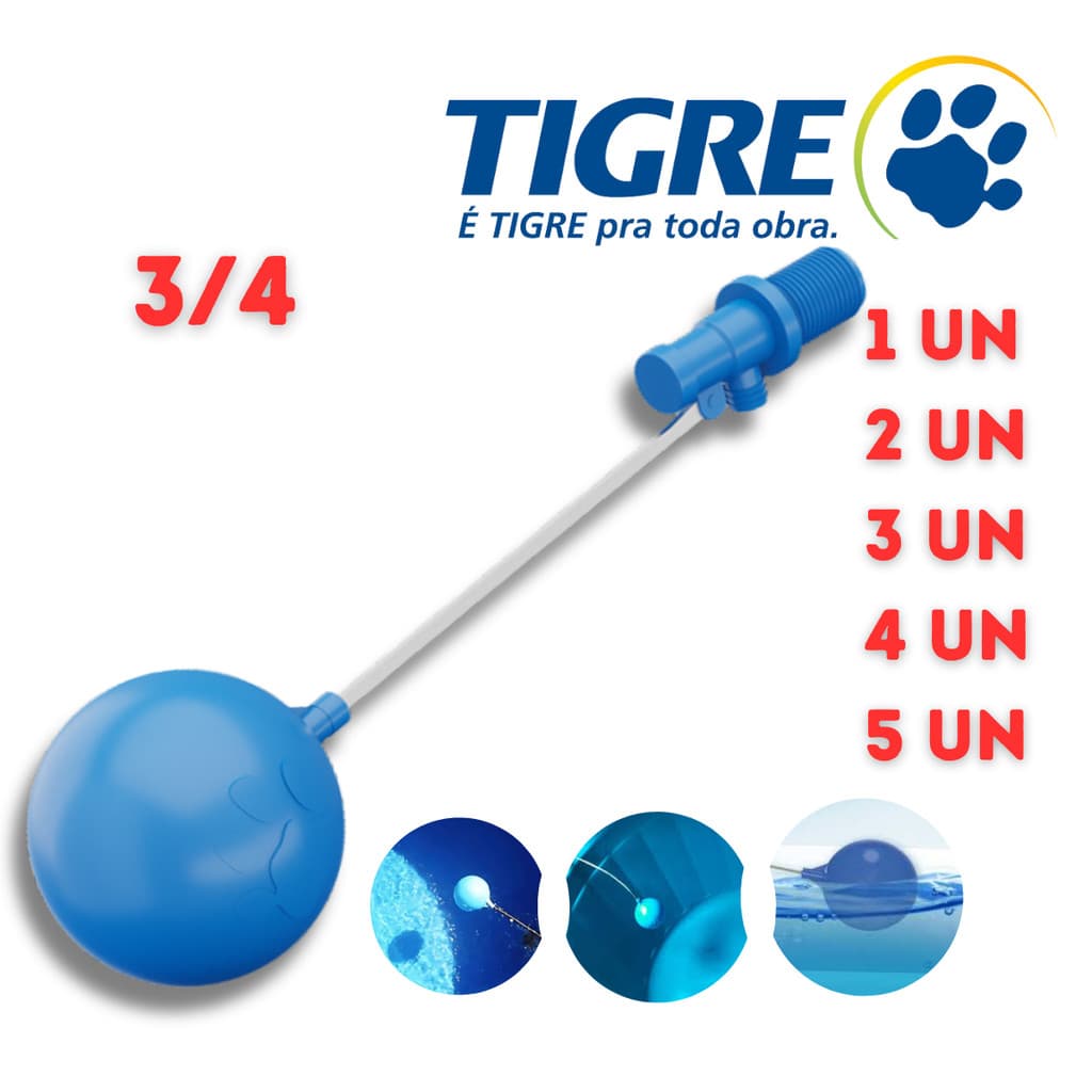 Torneira boia Tigre 3/4 para caixa d'água com alta pressão e vazão, boia azul