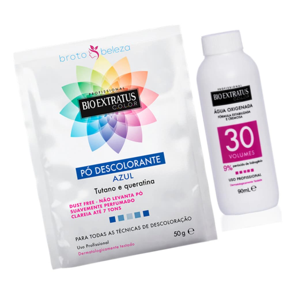 Pó Descolorante Ultra Rapido Blond Azul Bio Extratus 50g + Ox 30 Volumes 90ml Uso Individual