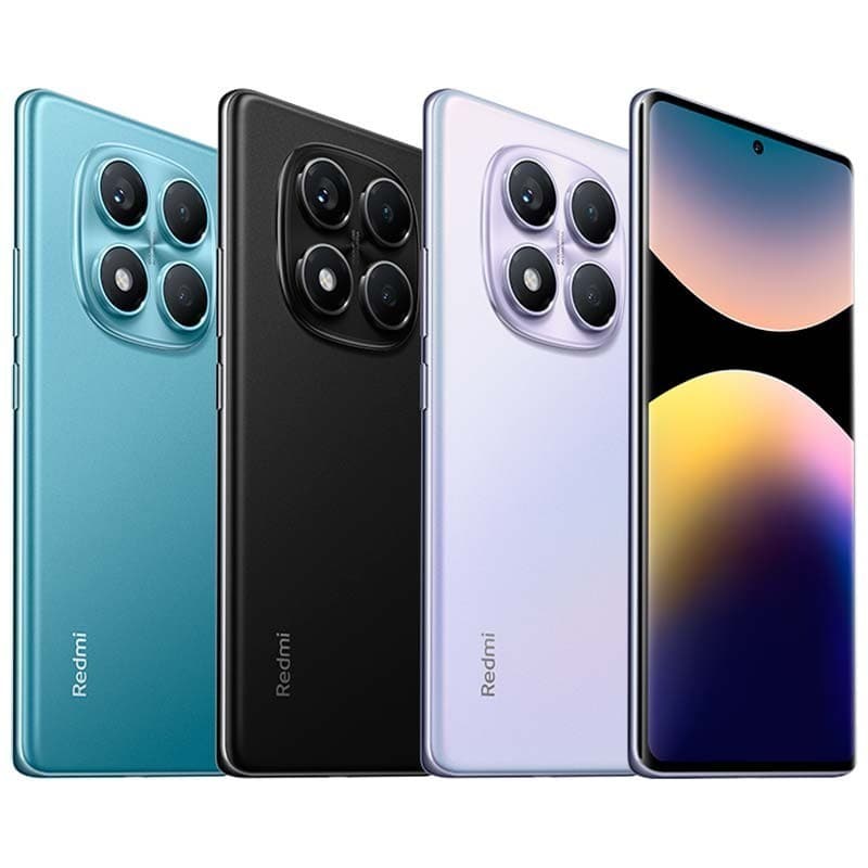 Xiaomi Redmi Note 14 Pro em quatro cores: azul, preto, branco e gradiente, com câmera quadrada na parte traseira.