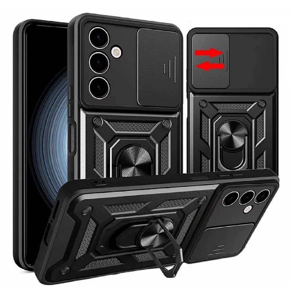 Capa de celular preta com armadura e suporte magnético para Samsung Galaxy A25 5G e A24 4G