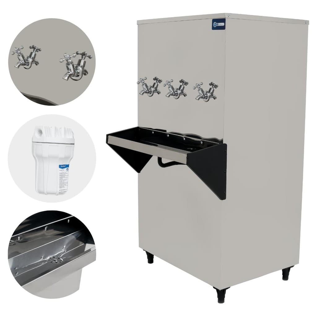 Bebedouro industrial 100 litros com 3 torneiras em aço inoxidável branco