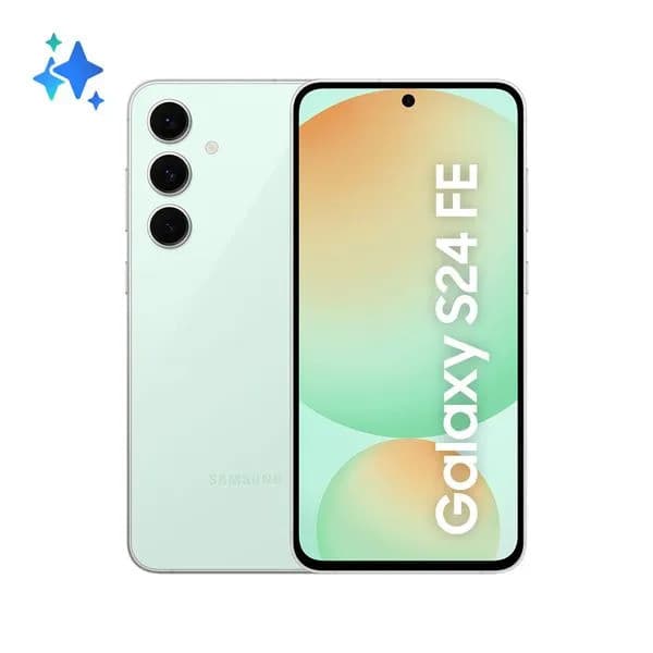 Smartphone Samsung Galaxy S24 FE 5G 256GB cor verde, visão traseira