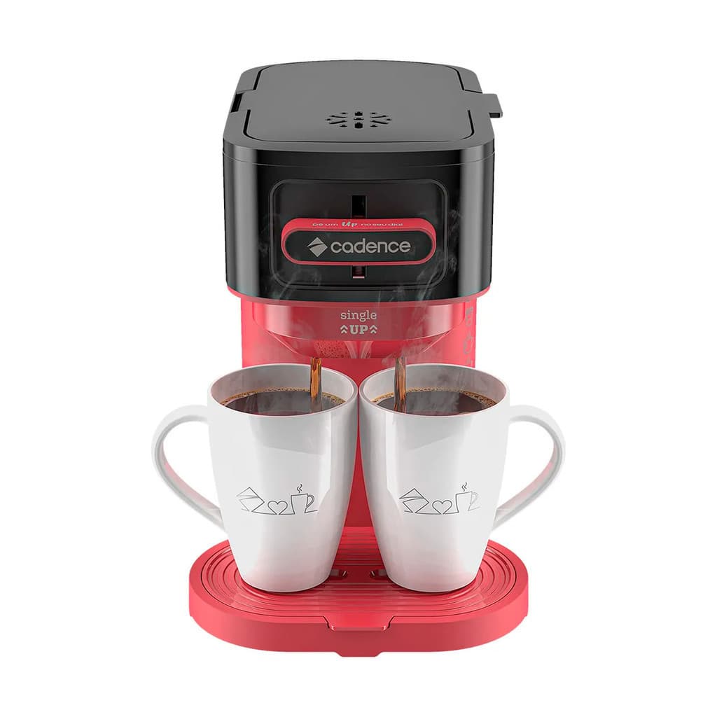 Cafeteira Elétrica Cadence Single Up com Duas Canecas Vermelhas e Pretas