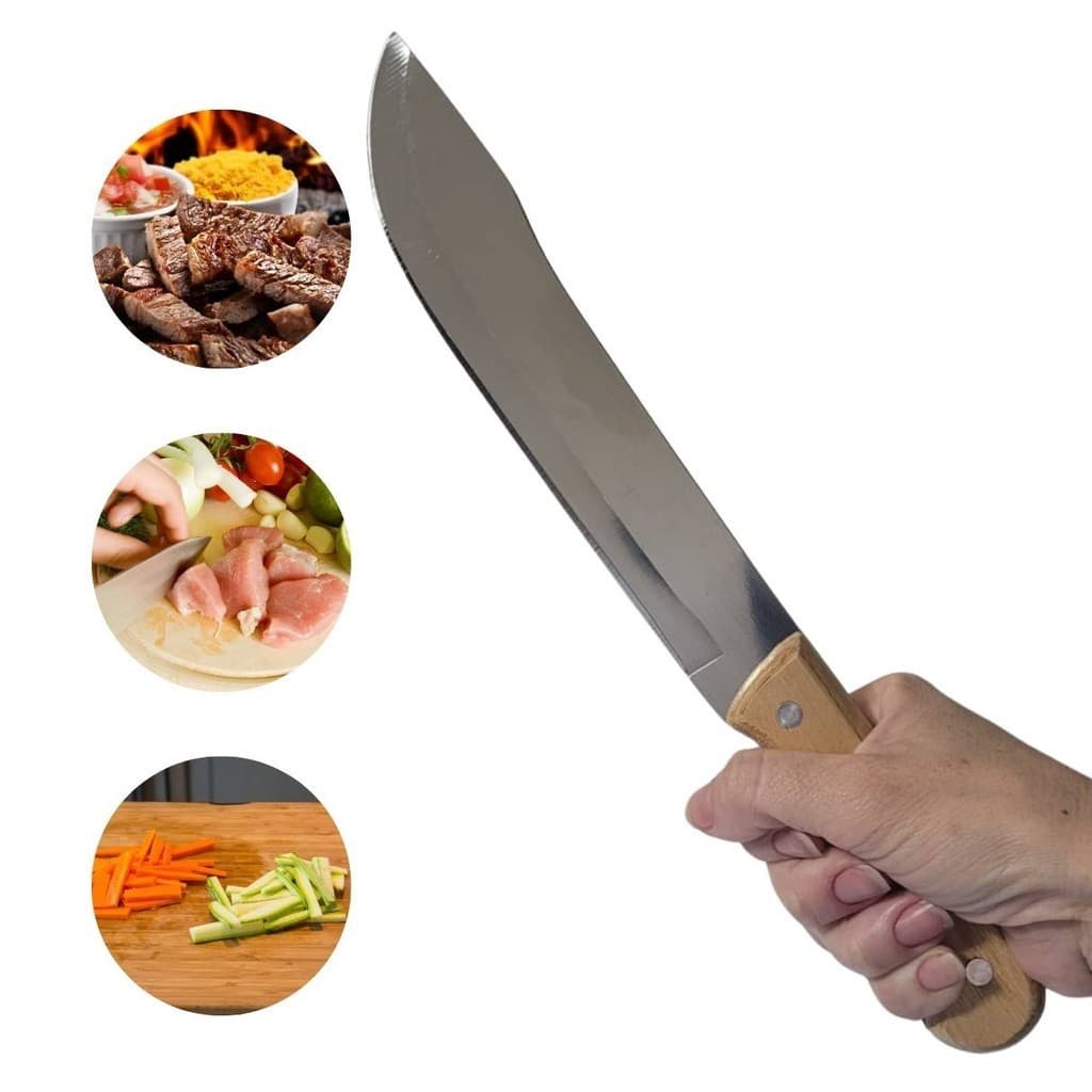 Faca curva 8 polegadas aço inoxidável cabo madeira uso cozinha corte carne churrasco
