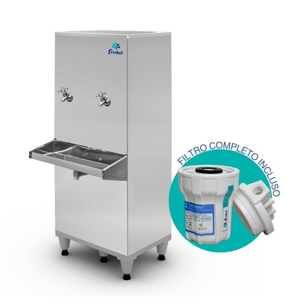 Bebedouro Industrial de Coluna Frisbel 50 Litros 1 Torneira Gelada e 1 Natural Inox - 110V