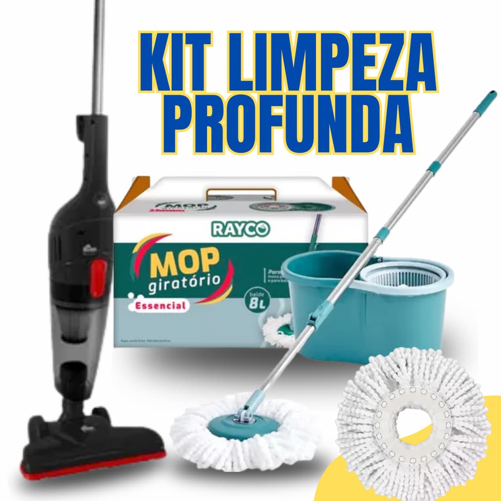 Kit Limpeza Profunda Rayco com Aspirador Turbo, Mop Giratório e Refis