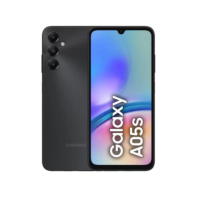 Smartphone Samsung Galaxy A05s 128GB em preto com câmera tripla e flash