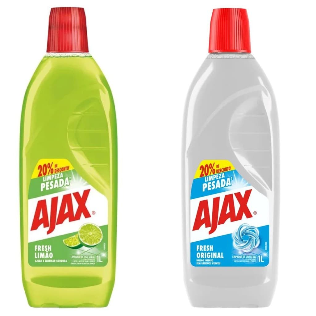 Limpador Perfumado Ajax Limpeza Pesada Fresh 1Litro Kit c/ 2