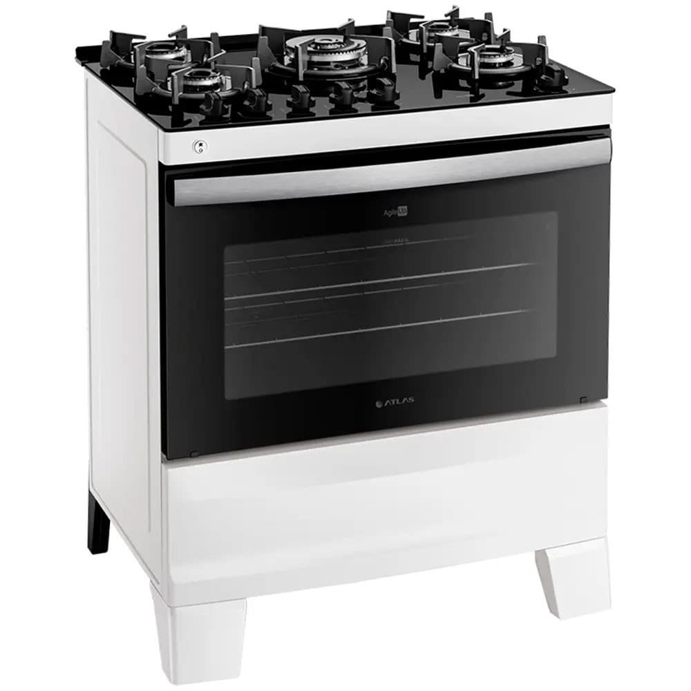 Fogão Agile Up 5 Bocas com Mesa de Vidro Atlas branco e preto
