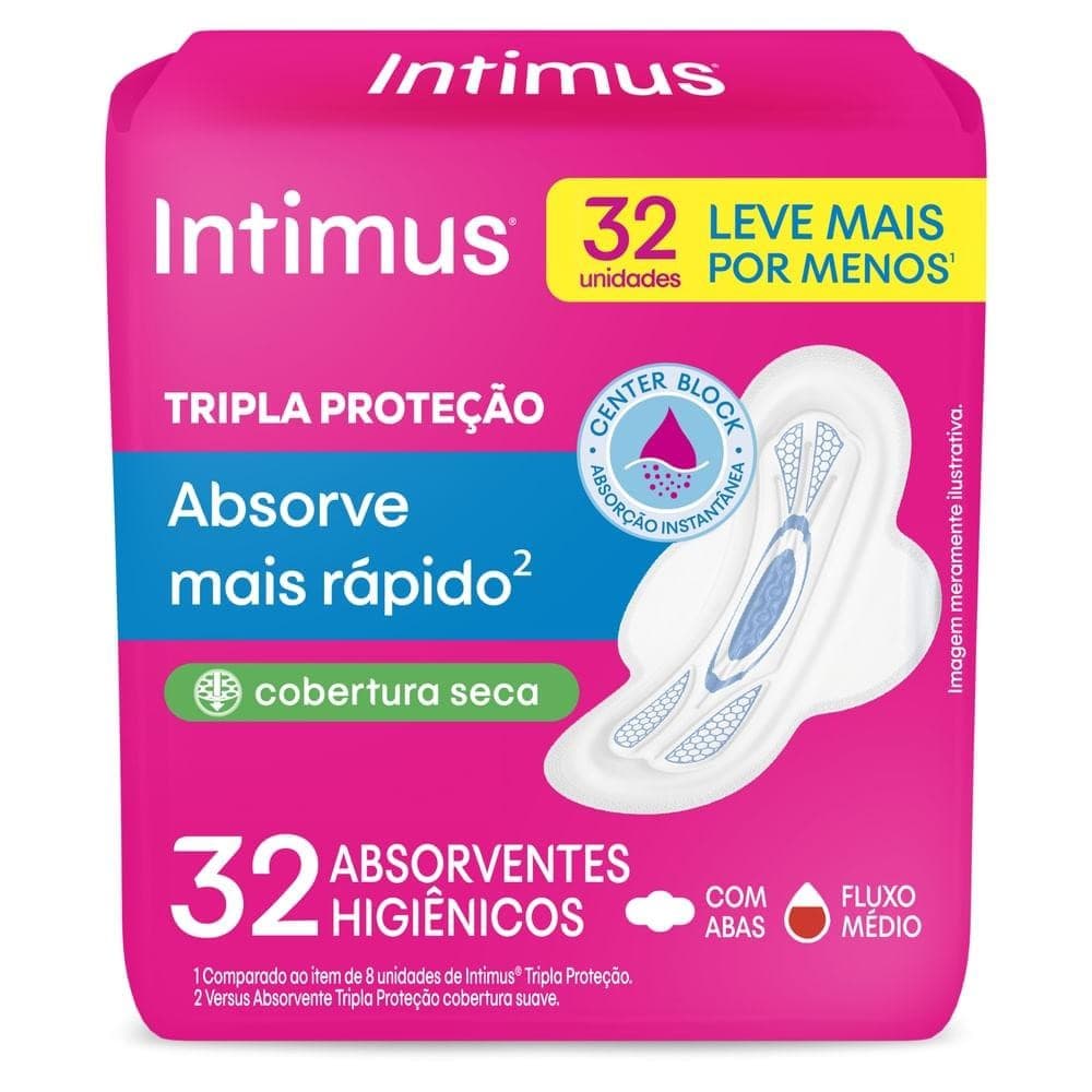 Absorvente Intimus Tripla Proteção Cobertura Seca com Abas 32 Unidades