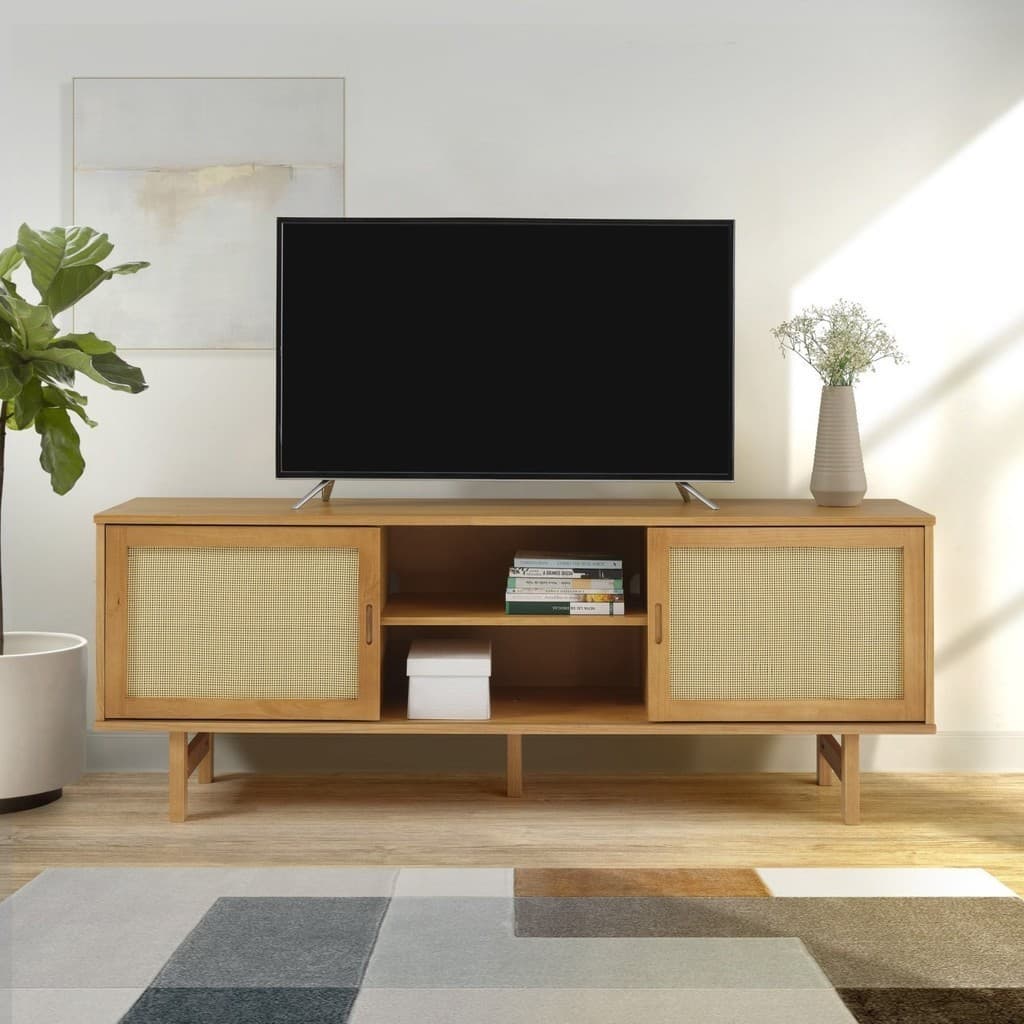 Rack para TV até 55 Polegadas Madeira Maciça Magna Porta Rattan 1,6m CabeCasa MadeiraOriginals Porta Rattan