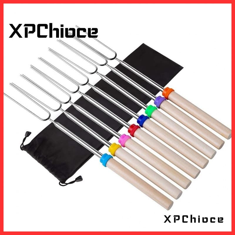 Palitos para assar marshmallow de 4 pçs / 8 pçs com alça de madeira espetos de churrasco extensíveis para camping piquen