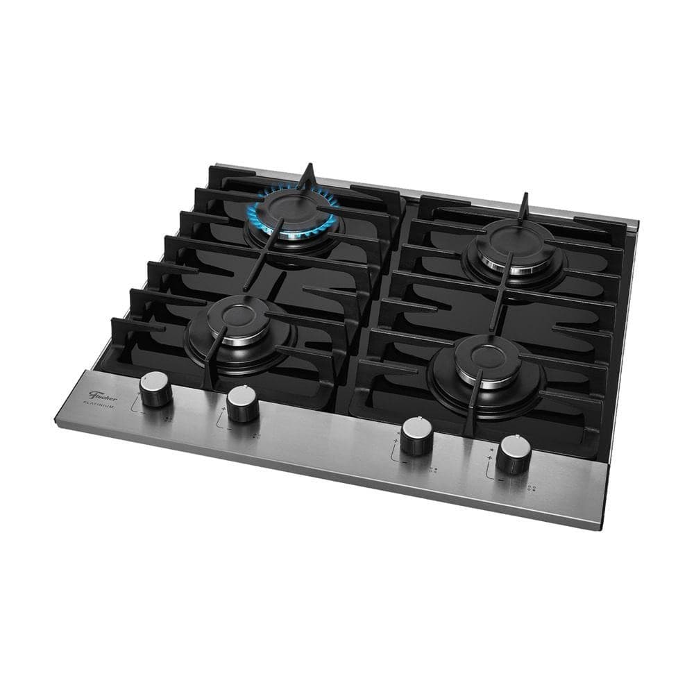 Fogão de mesa Fischer 4B Preto Platinium com quatro queimadores e grelha em aço inoxidável