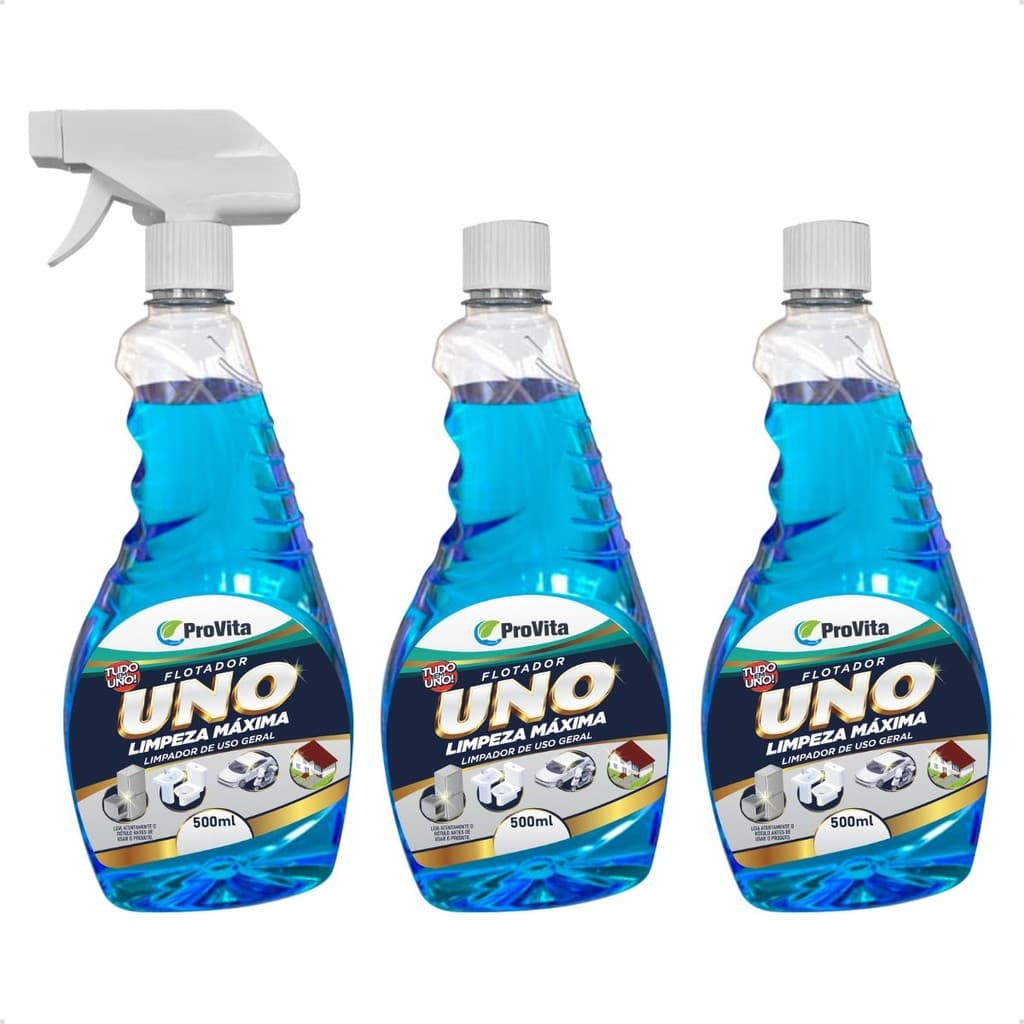 Três garrafas de limpador multiuso 'Uno' ProVita 500ml