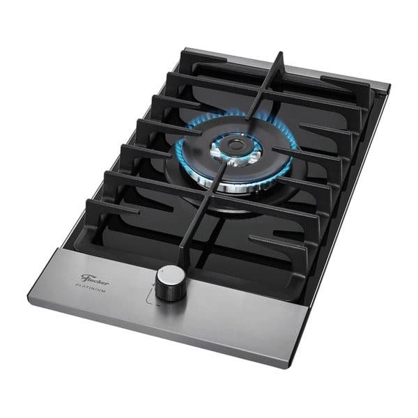Cooktop Fischer 1 Boca Tripla Chama Platinium 33790-92104 com chama azul acesa