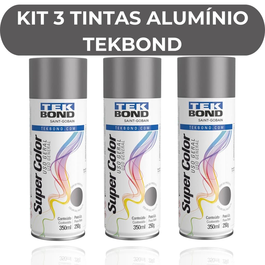 Kit 3 Tintas Spray Aluminio 350ml Tekbond Secagem Rapida