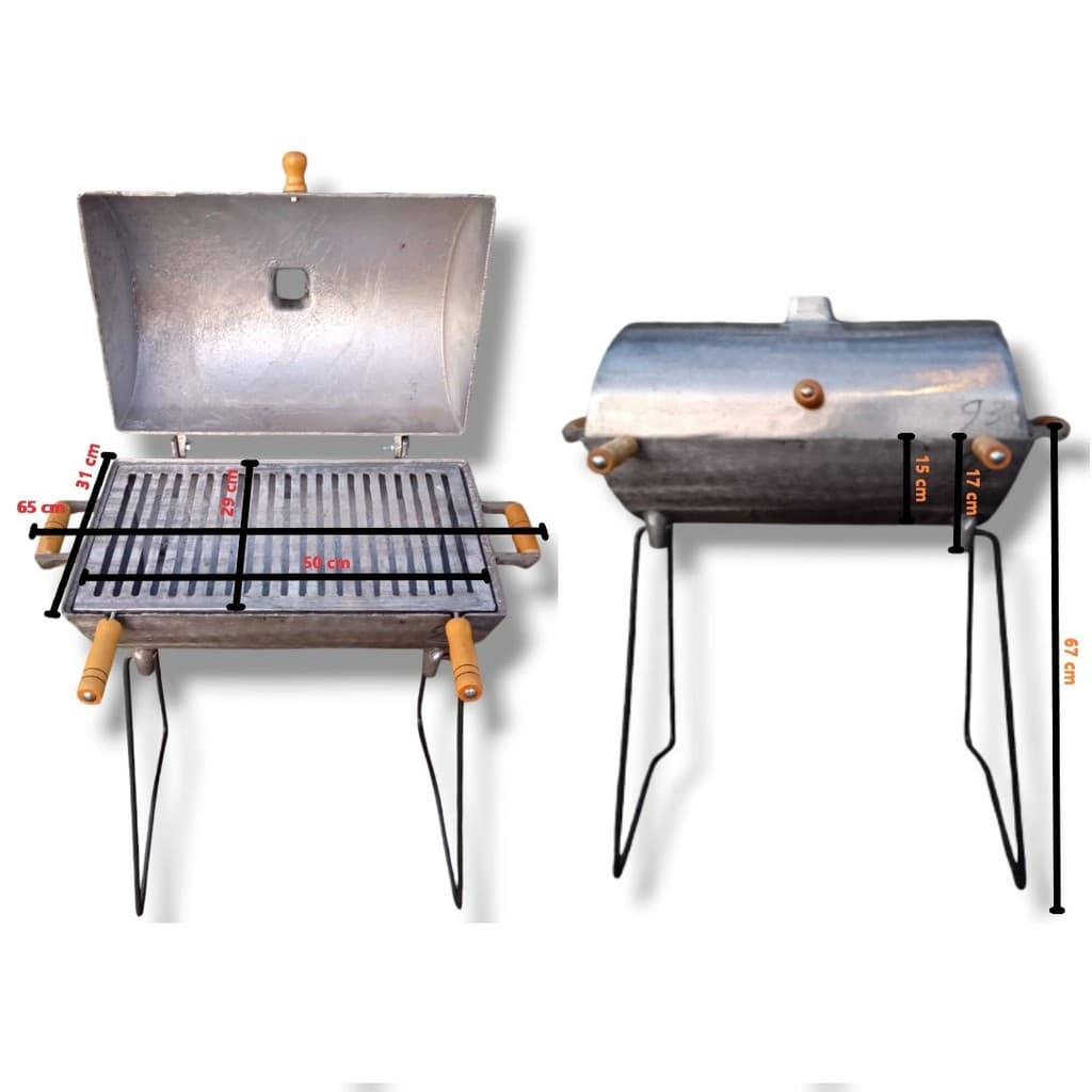 Churrasqueira Extra Grande a Bafo em Alumínio Batido/Fundido com Pés