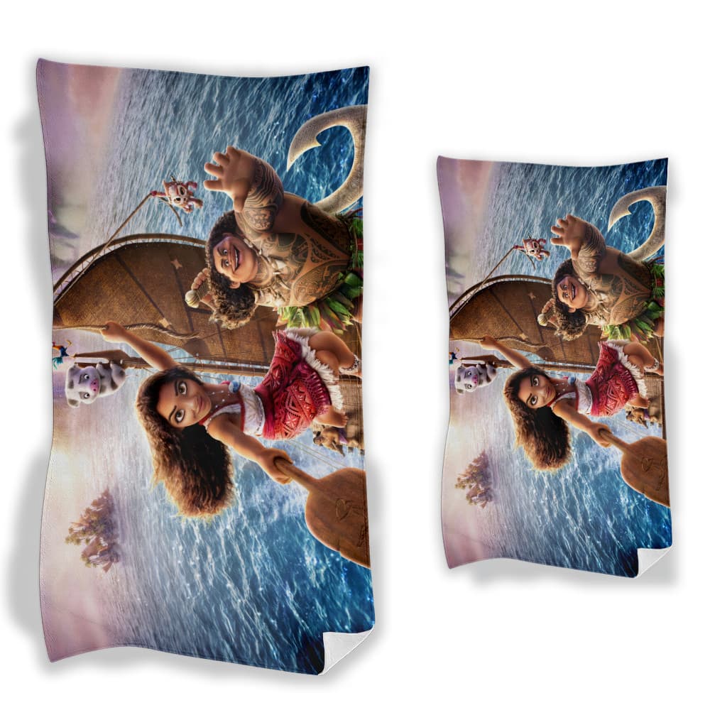 Kit Toalha Banho e Praia Disney Moana Estampada Infantil Azul