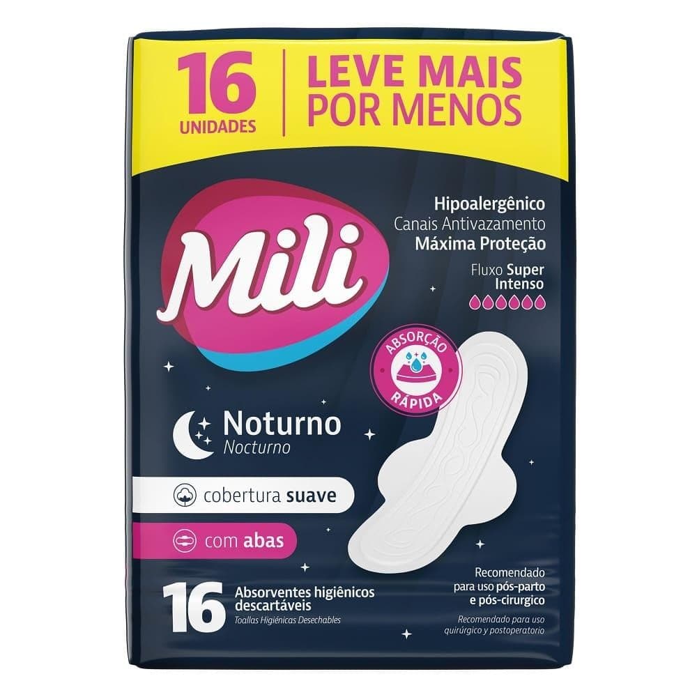 Absorvente Mili Noturno Com 16  Leve+pague- Suave Com Abas Especial