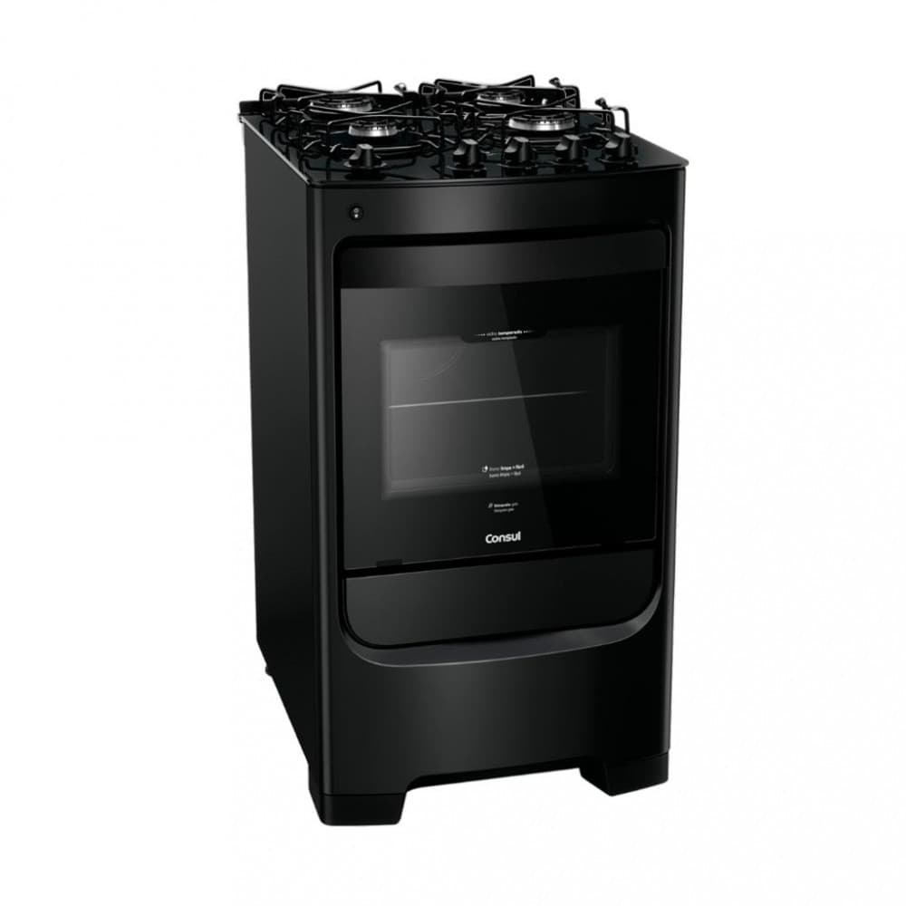 Fogão 4 bocas Consul CFO4VBE com mesa de vidro e acendimento automático, preto