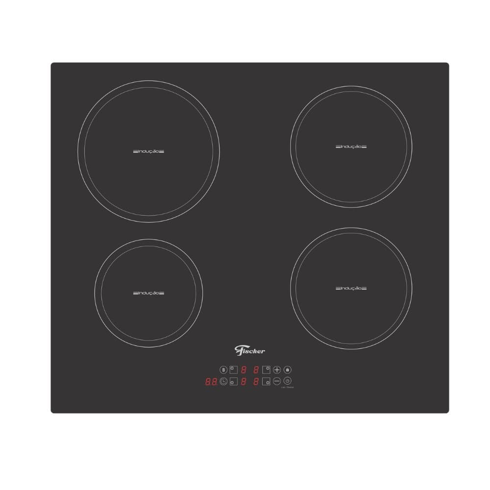 Cooktop de indução 4 bocas vitrocerâmico Fischer, superfície preta, controles vermelhos