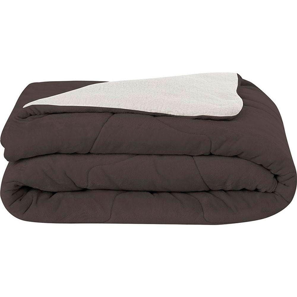 Edredom Solteiro Confort Plus Sherpa Marrom com Sherpa cinza