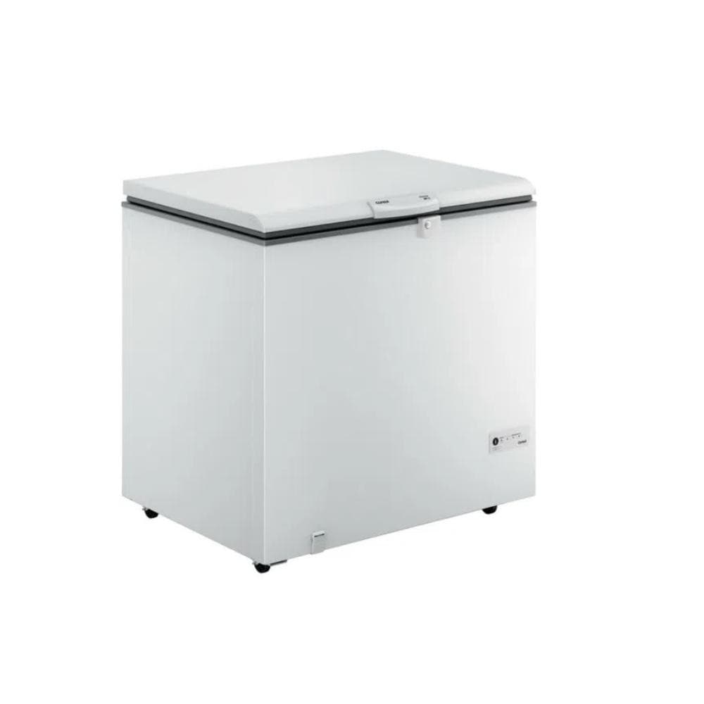 Freezer Horizontal Consul 309 Litros com 1 Porta CHA31FB - 220V, branco, com rodas e detalhes em preto.