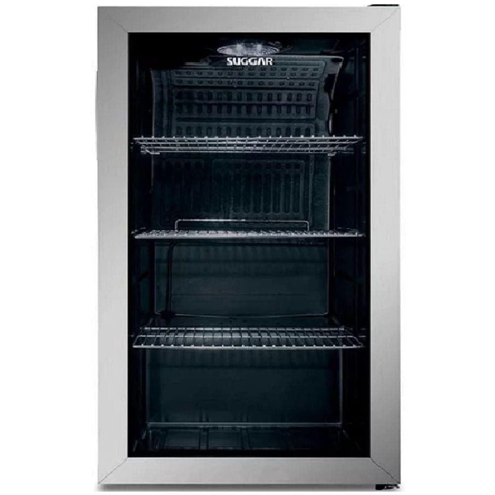 Frigobar Suggar 88 Litros Inox 110V FB8811IX vazio com porta aberta