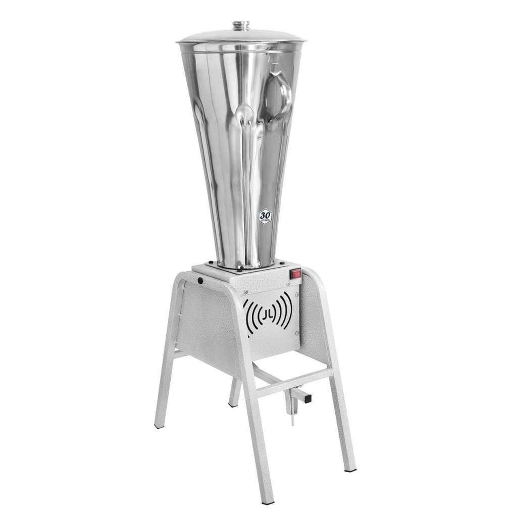 Liquidificador industrial basculante 30L JL Colombo, aço inoxidável, base branca, controle frontal