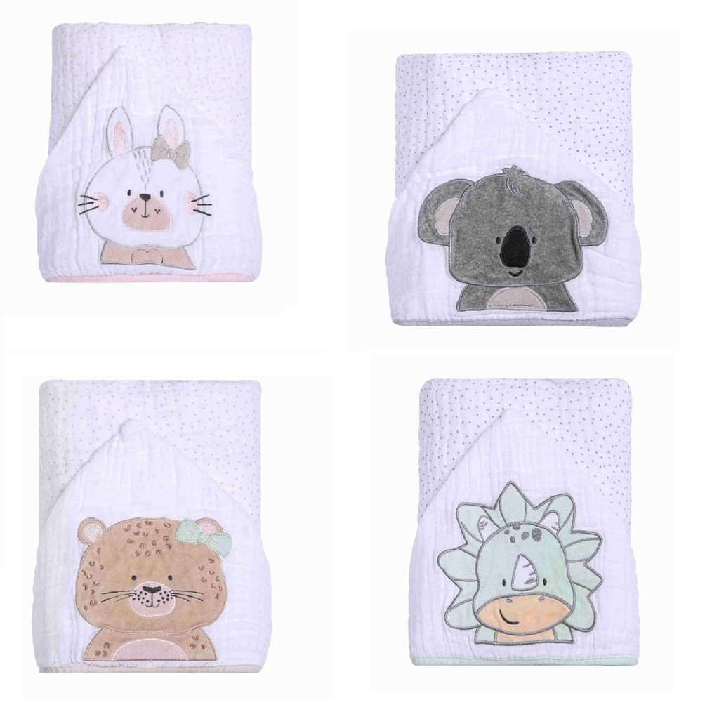 Toalhas de banho infantis Papi com capuz e animais bordados