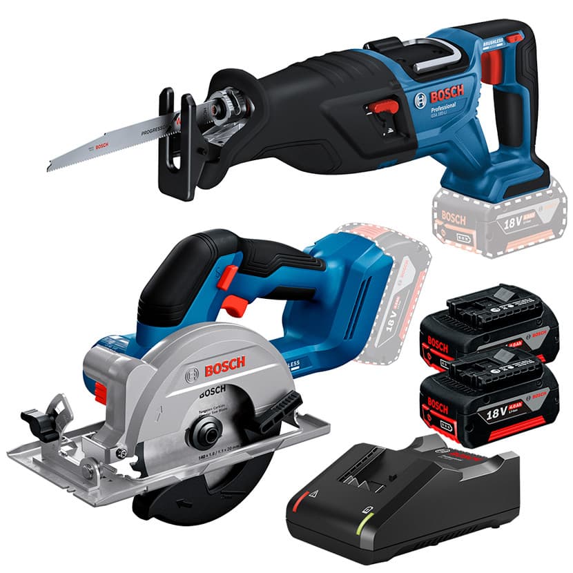 Kit Serra Sabre GSA 185-LI + Serra Circular 5.1/2" (140mm) GKS 18V-51 + 2 Bateria 4Ah + Carregador Rápido Bosch