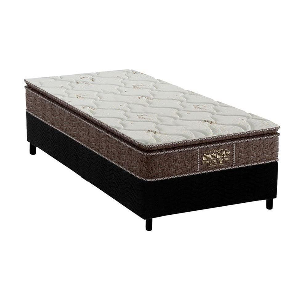 Cama Box Solteiro: Colchão Ortopédico Probel Guarda Costas Extra Firme + Base CRC Suede Black(88x188)
