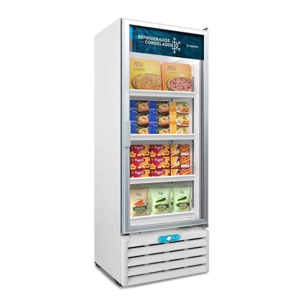 Freezer vertical branco 220v dupla ação com porta de vidro 490 litros