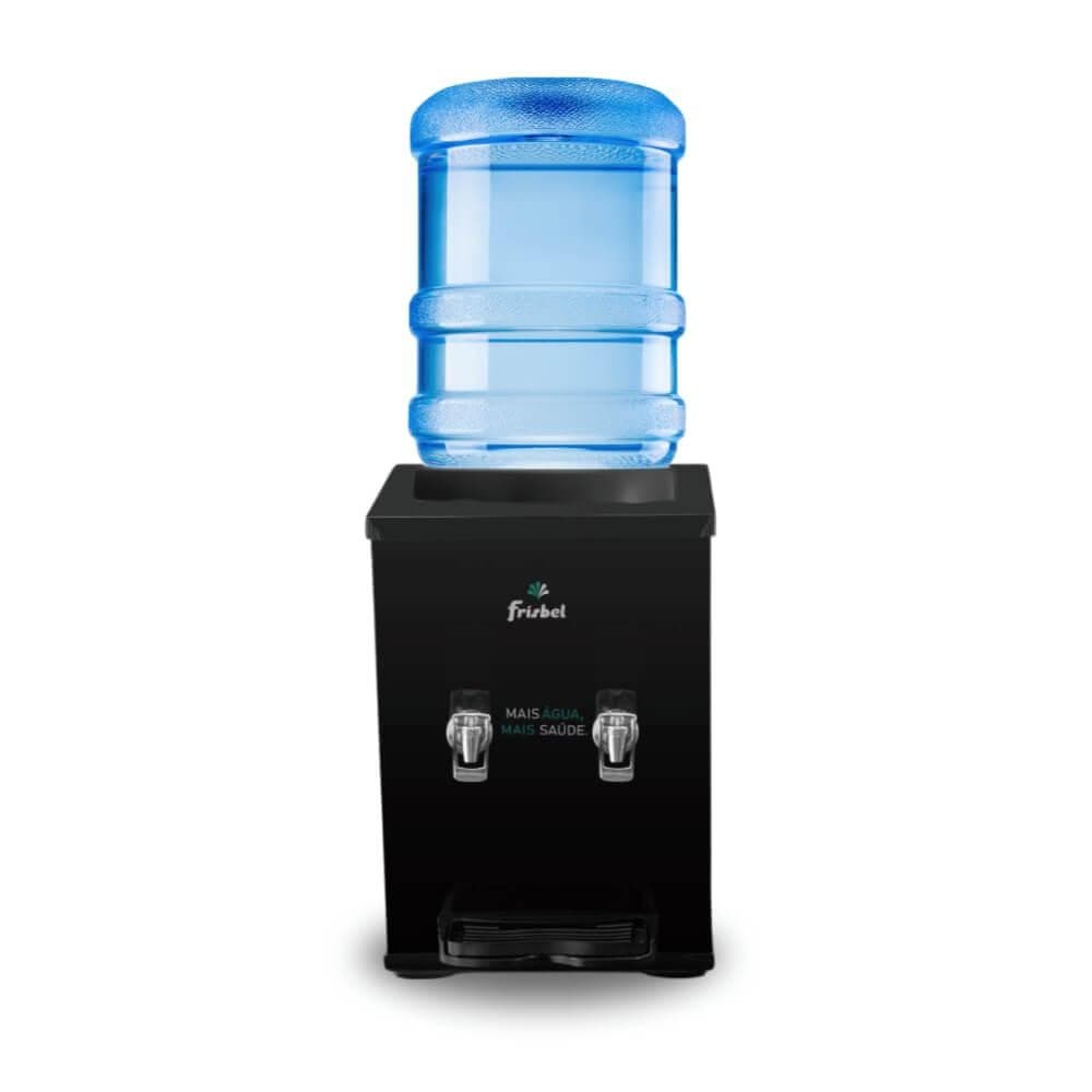 Bebedouro industrial de mesa Frisbel com galão de 10 litros e duas torneiras geladas, preto