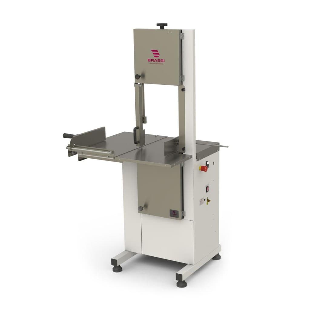 Serra de fita para carne de açougue com lâmina de 2,82m e motor 1CV da Braesi, modelo BSFPI-282, bivolt, contra fundo branco.