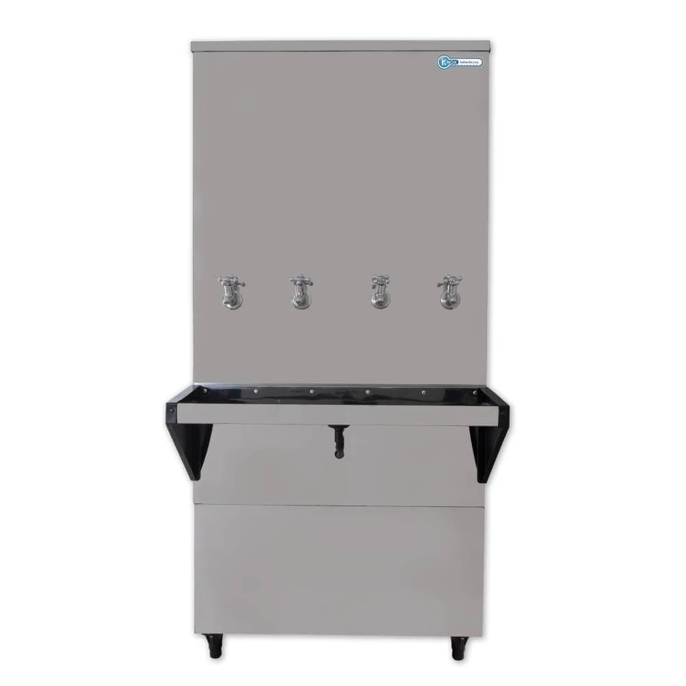 Bebedouro industrial de coluna Knox 200 litros com 3 torneiras geladas e 1 torneira natural em aço inoxidável