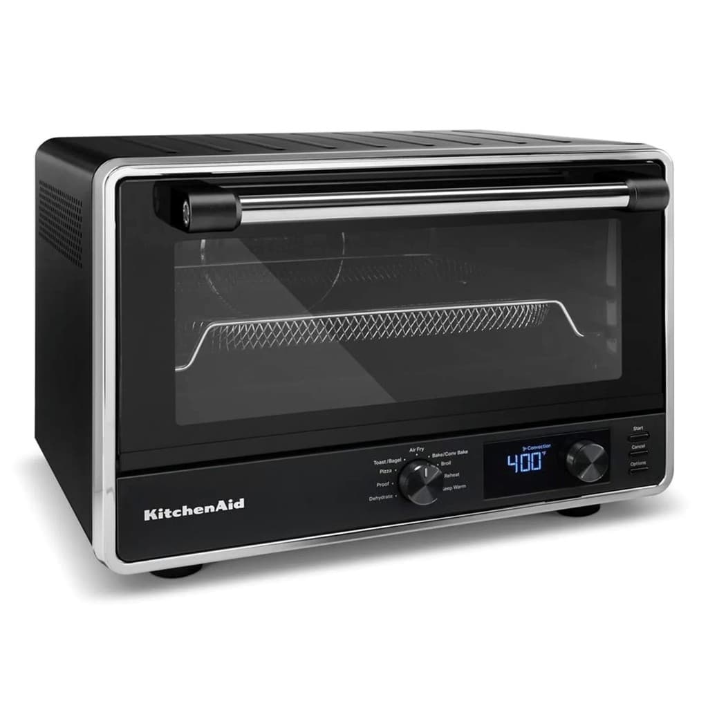 Forno multifunções KitchenAid com air fryer, cor preta e prata, display digital 400°
