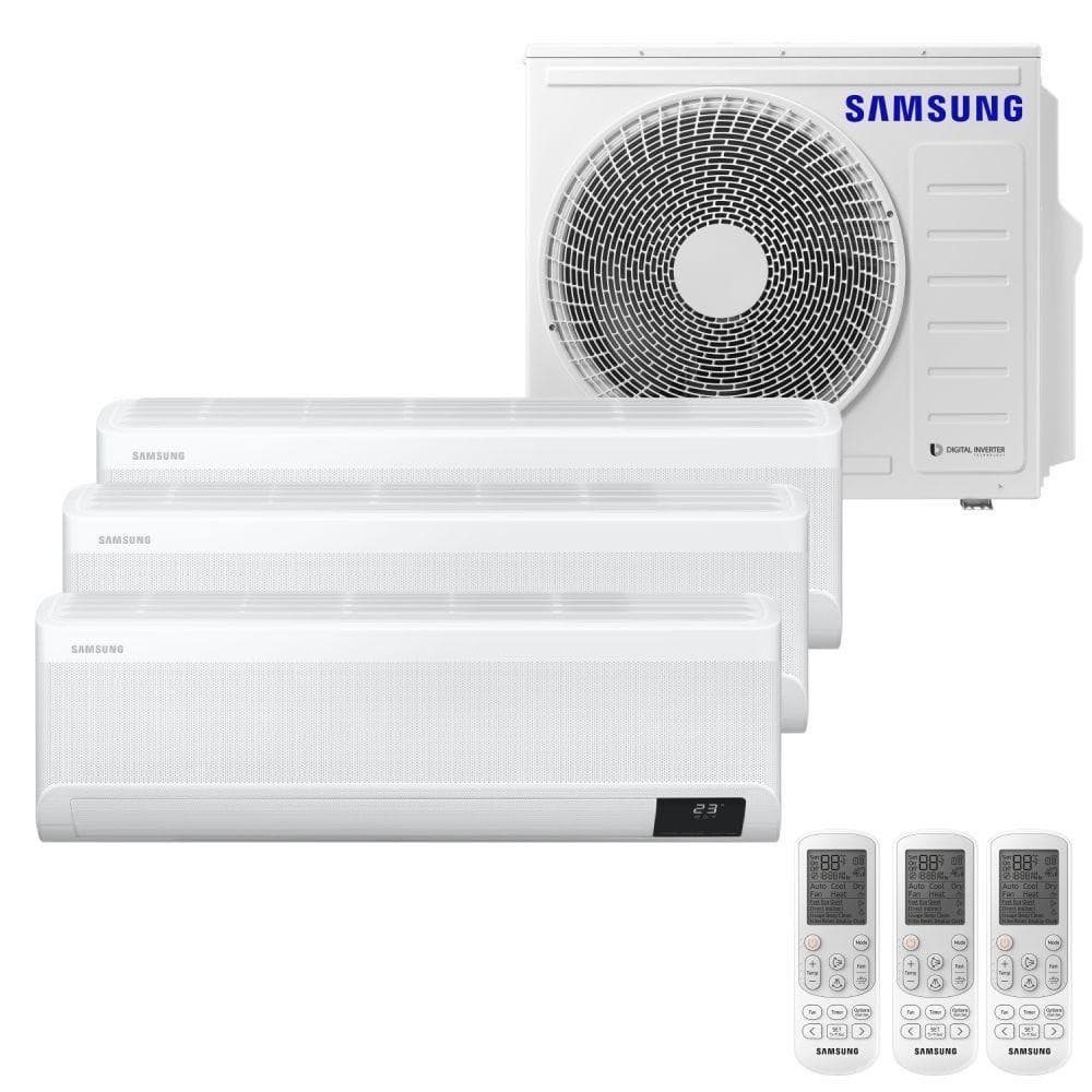 Ar Condicionado Multi Tri Split Samsung Wind Free 28000 BTUS branco com controles remotos